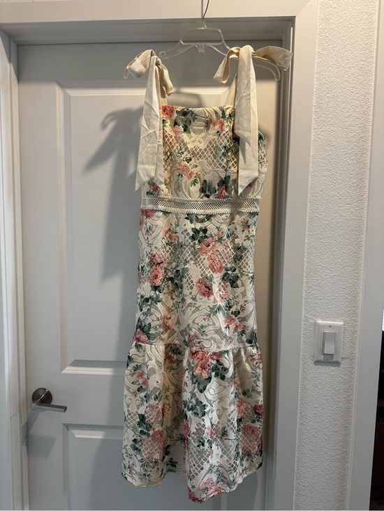 Dresses & Skirts - Lily Mcbee Cream Lace Overlay Midi Dress with Pastel Florals